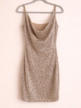 Windsor Gold Sequin Cowl Neck Mini Dress Size S (Fits M) Like New
